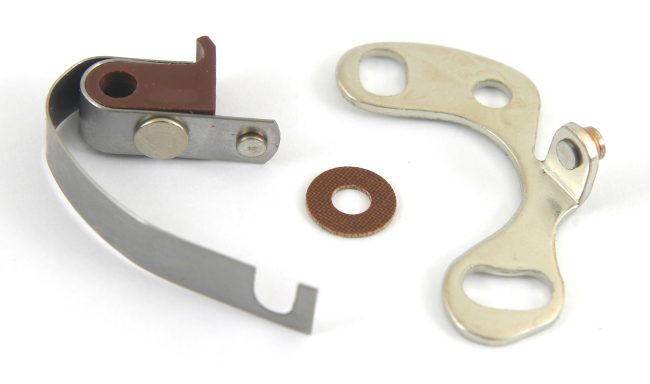 Metal components including a lever, a bracket, and a washer.